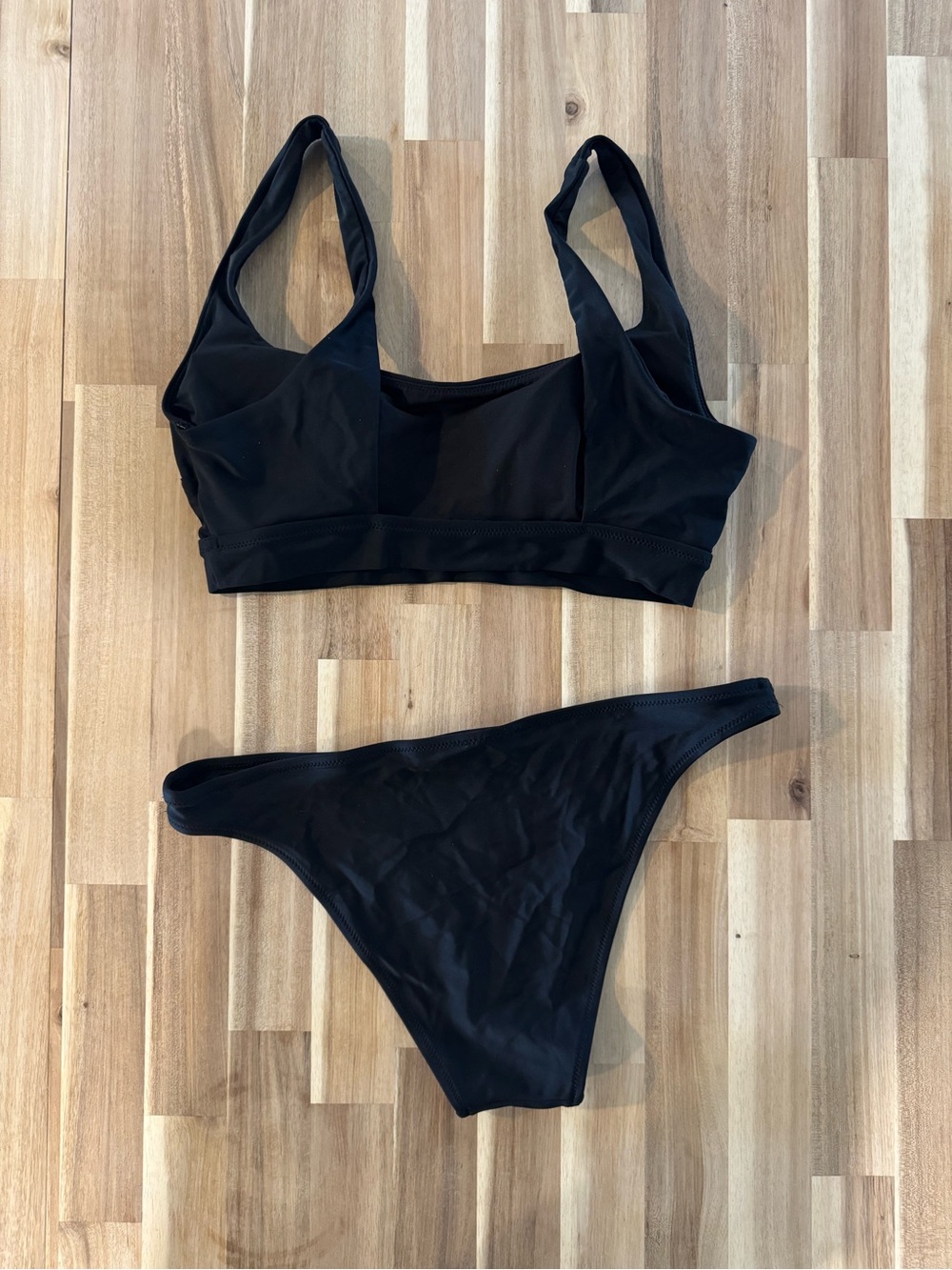 aerie Black Scoop Bikini Top & High-Cut Bottom